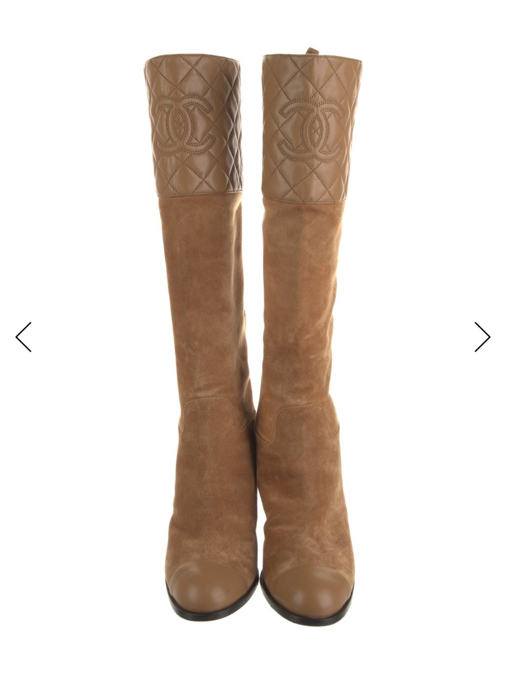 RARE CHANEL  Tan Quilted Suede & Leather Knee Boot